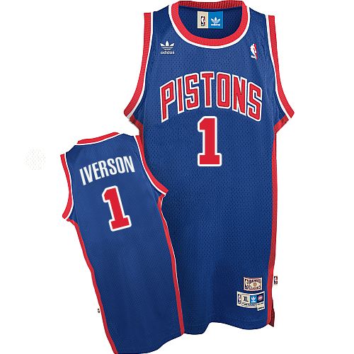 Mens Adidas Detroit Pistons 1 Allen Iverson Authentic Blue Throwback NBA Jersey